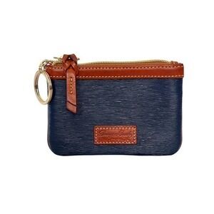 Dooney & Bourke Cork Navy Blue British Tan Leather Zip Pouch Coin Purse